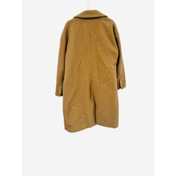 BCBGMAXAZRIA Camel Coat Gold Buttons, Buckei Fabric Notched Collar Lined Large - Picture 8 of 15